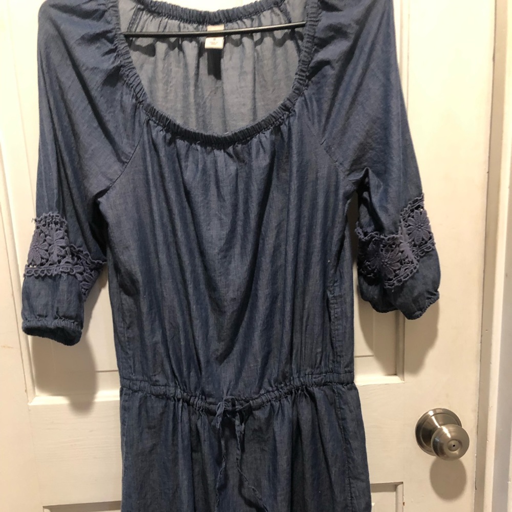 Old Navy Denim Color Drawstring at Waist Dress-Elbow Length Sleeve -Size Small